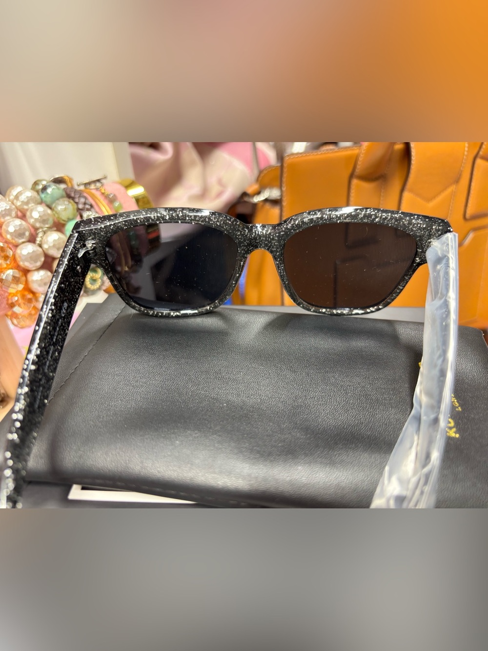 Kurt Geiger London Black Glitter Wayfarer Sunglasses - Picture 6 of 9